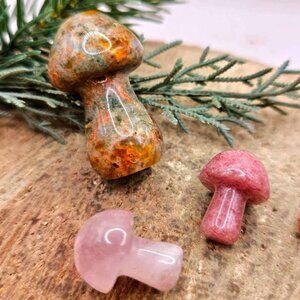Set of 3pcs Nature Stone Carved Mushroom Decor Figures